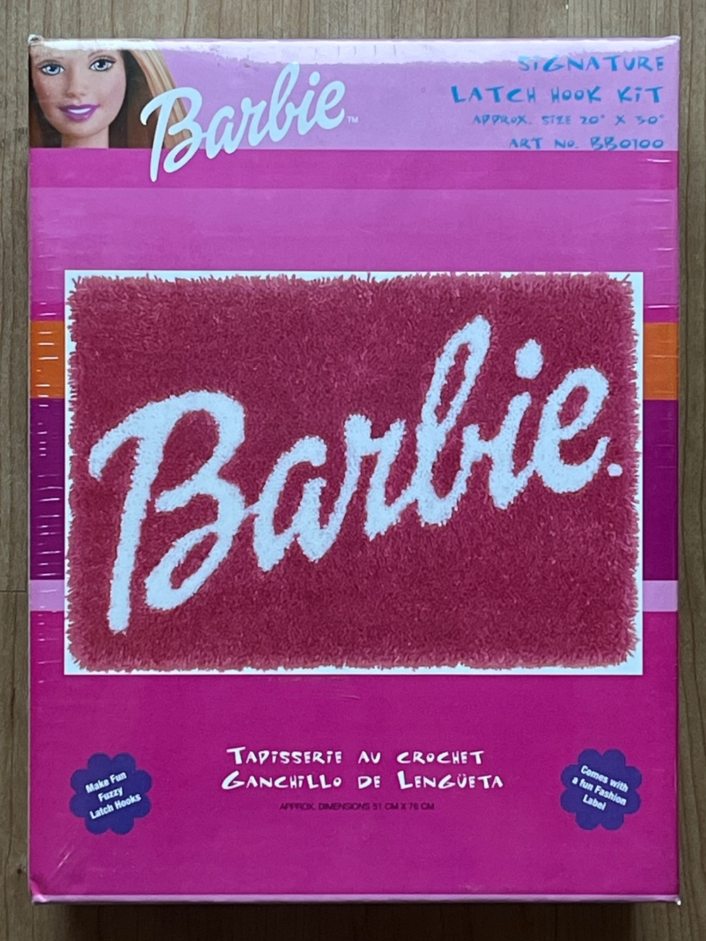 New In Box! 20" x 30" Pink Barbie Latch Hook Kit by CARON - Year 2000